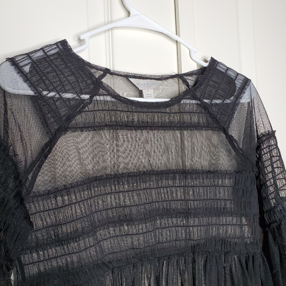 Black Mesh Ruffled Top - Picture 2 of 6